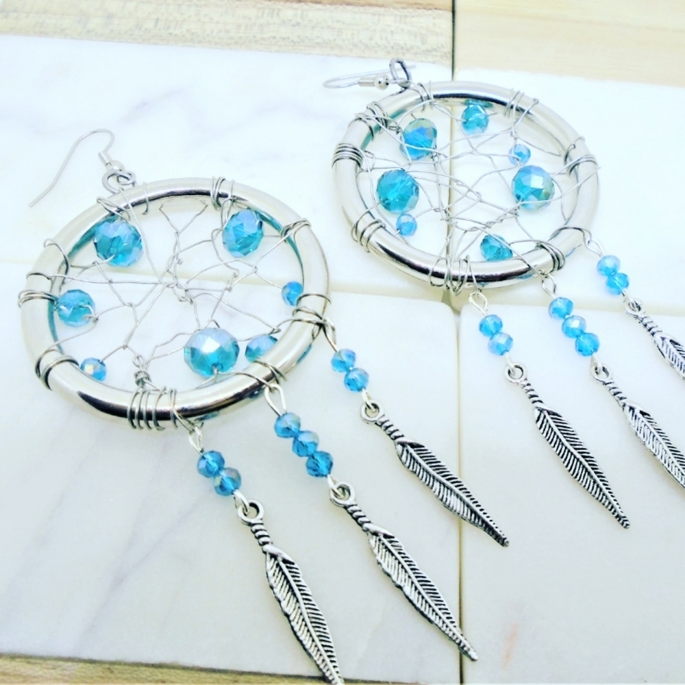 Handmade Dream Catcher Dangle Earrings.